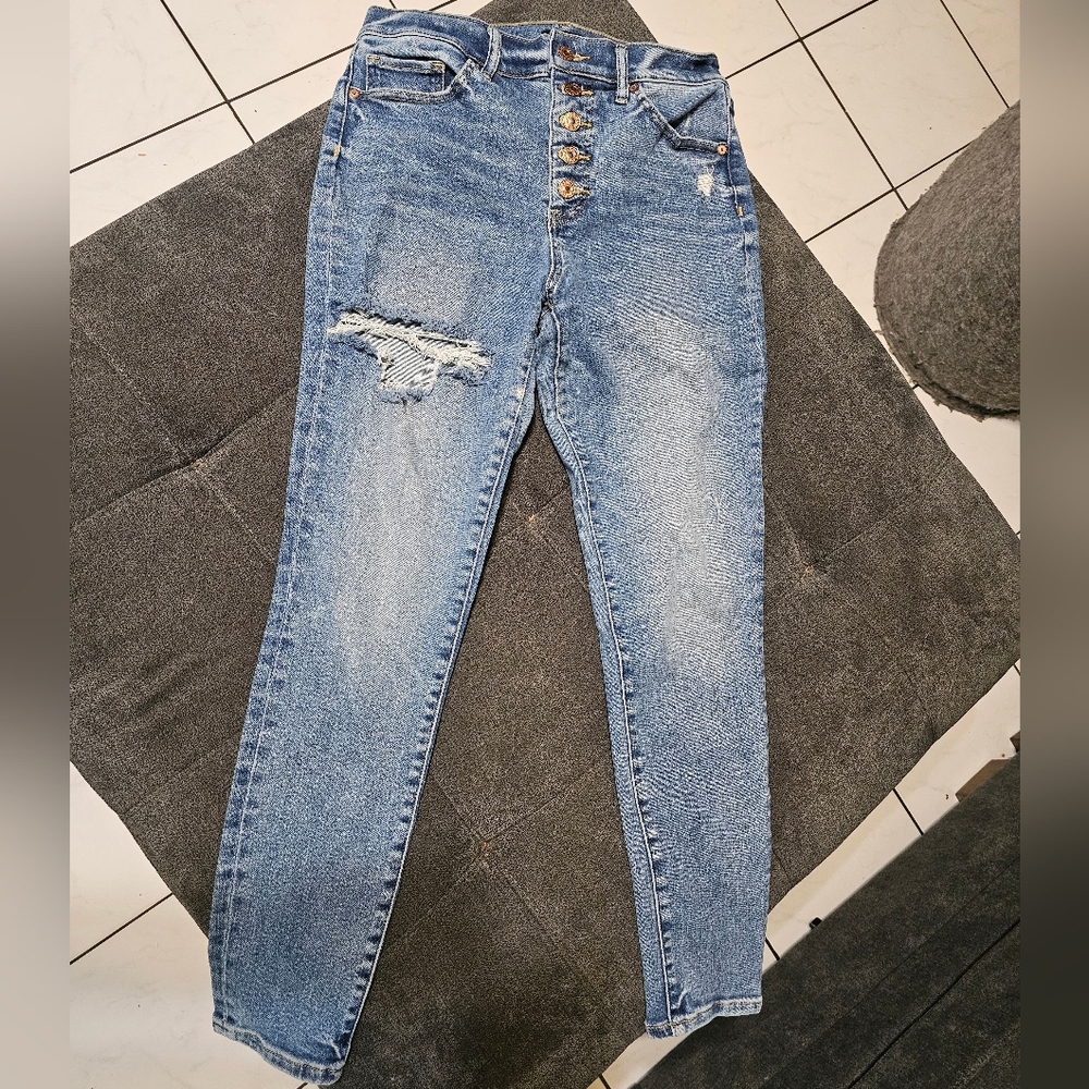 Express High-Rise Skinny Distressed Jeans - Light Blue 8R